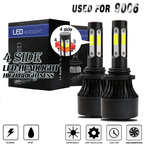 2X H4 H7 H11 9005 4-Sides LED Headlight 200W 20000LM Hi/Low Kit Bulbs Beam 6000K